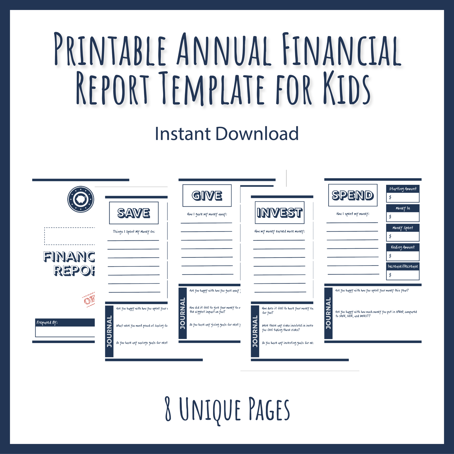 Annual Financial Report Template for Kids Printable